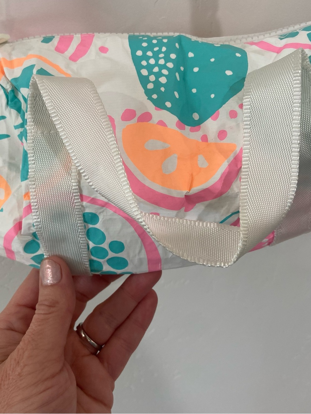 ALOHAS White Tote with Teal, Pink & Orange Accents